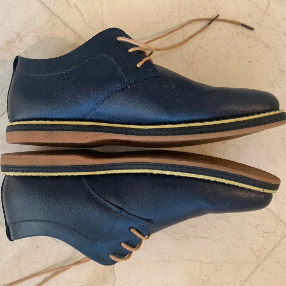 navy blue and leather dress shoes